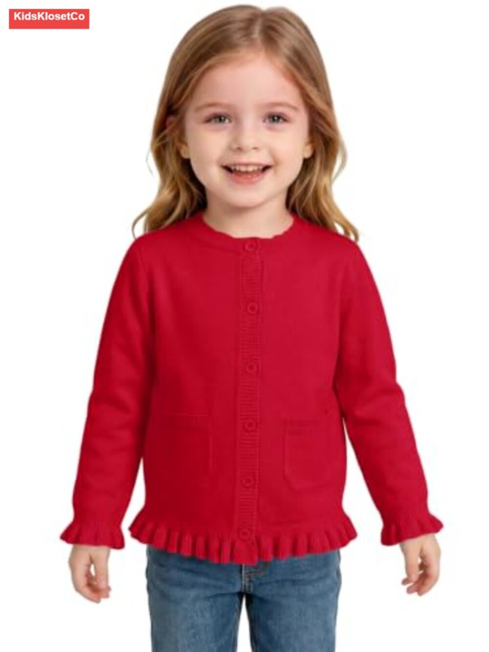 Toddler Girl Ruffle Trim Button Down Cardigan Sweater with Pockets